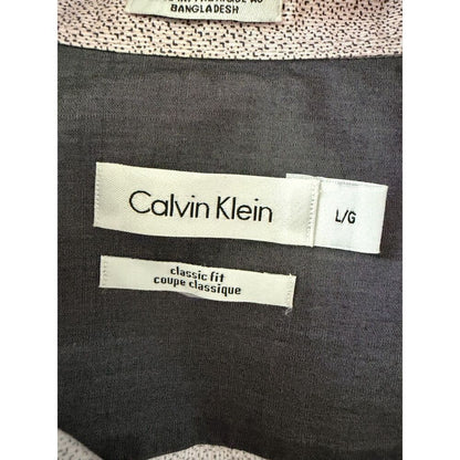 Calvin Klein Mens Dress Shirt Large Pink White Micro Geometric Print Long Sleeve