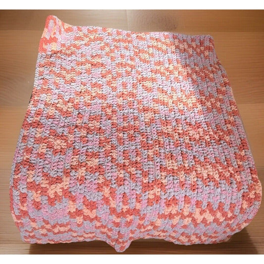 Handmade Crochet Super Soft Plush Orange Multicolored Baby Blanket 38"x27"