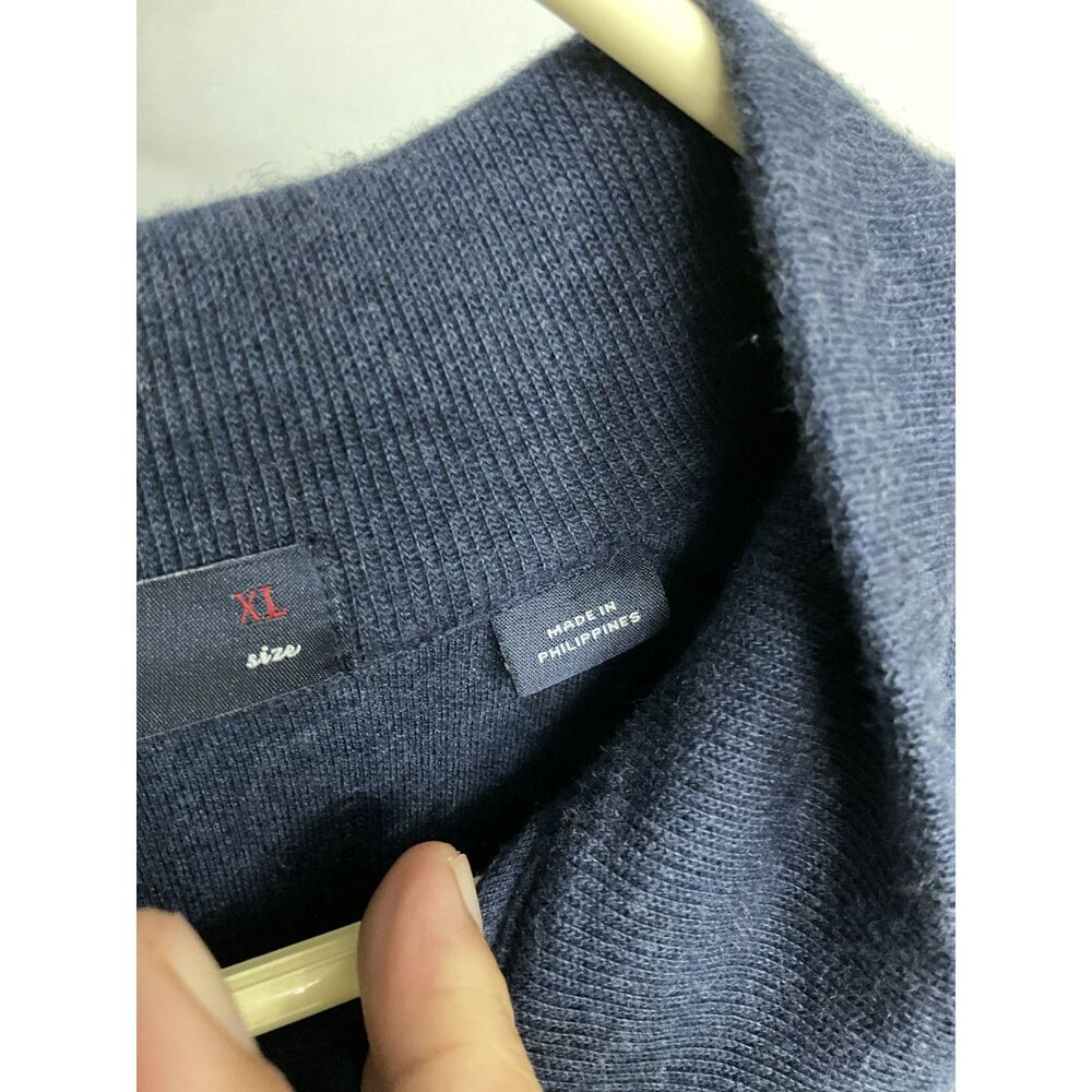 Cremieux Classics Men's XL Navy Mock Neck Pullover Sweater Suede Patch Trim