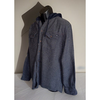 Quiksilver Men's Dark Gray Fleece Hoodie Button Down Shirt L