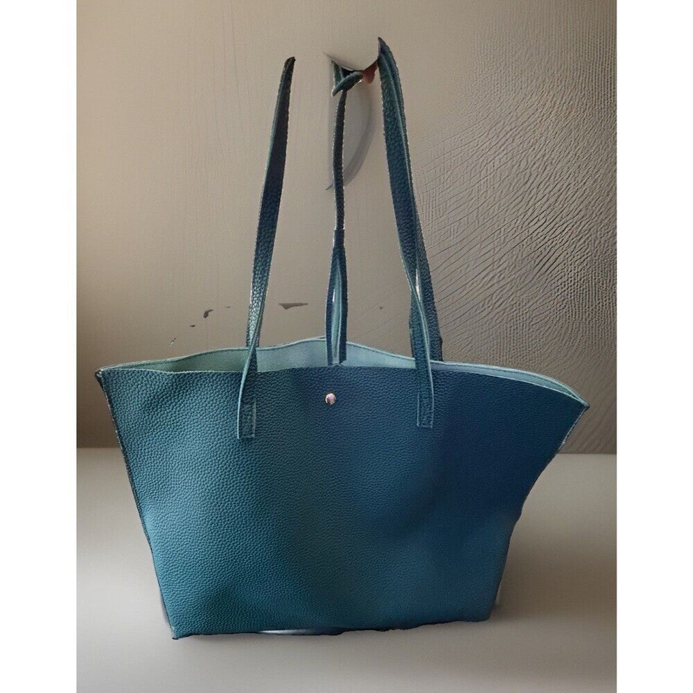 Women's Turquoise Pebbled Shoulder Bag w/ Tassel, Snap Closure, Inner Pockets