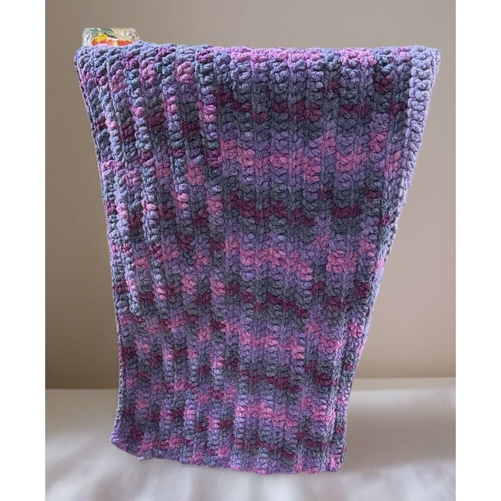 Handmade Crochet Super Soft Plush Purple and Pink Baby Blanket 30"x28"