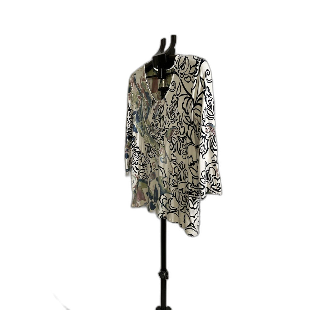 Chico's Floral Print Asymmetric Hem Top Size 2 (Large)