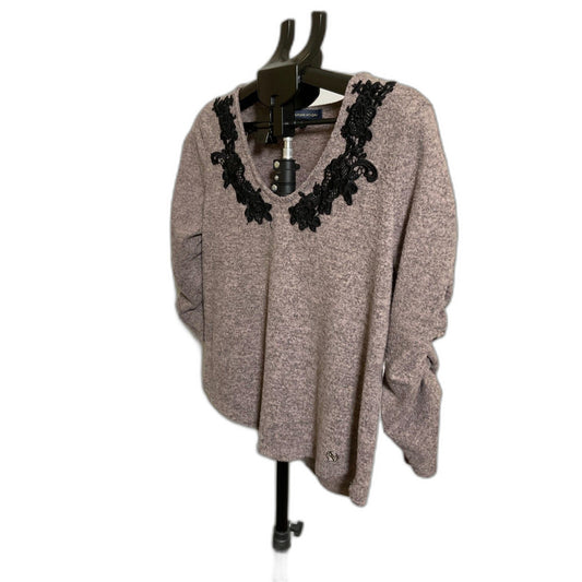 Adrienne Vittadini Mauve Lace Applique Top Size L