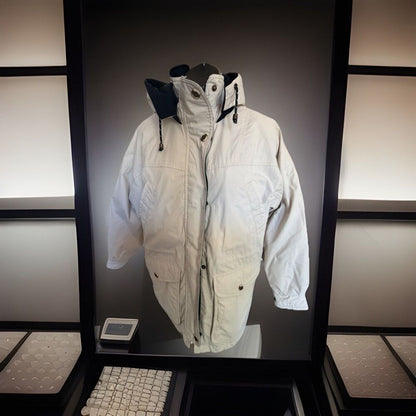Fitz-Wright Men's Hooded Mid-Length Parka Jacket Beige S Zip/Button Pockets