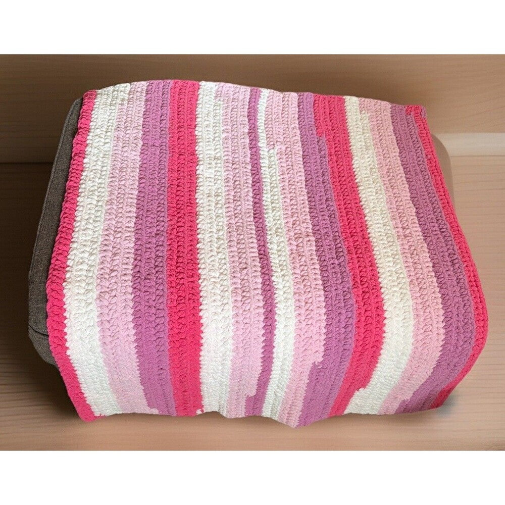 Handmade Crochet Super Soft Multicolored Pink Baby Blanket 36" x 29"