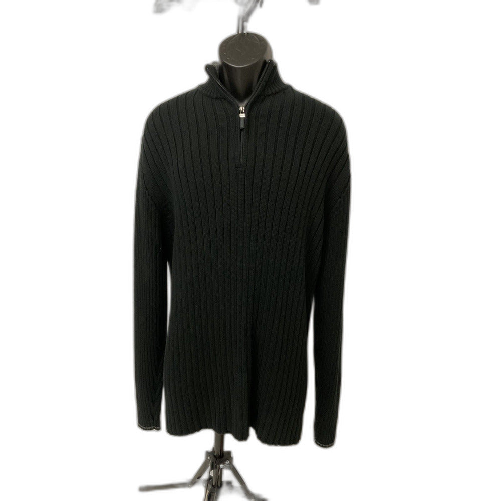 DKNY Jeans Men's XXL Black Ribbed Quarter Zip Mock Neck Sweater 100% Cotton