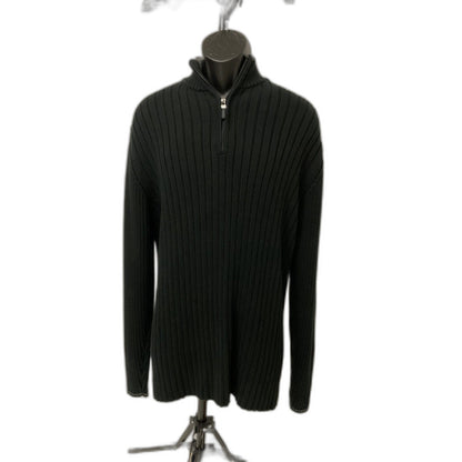DKNY Jeans Men's XXL Black Ribbed Quarter Zip Mock Neck Sweater 100% Cotton