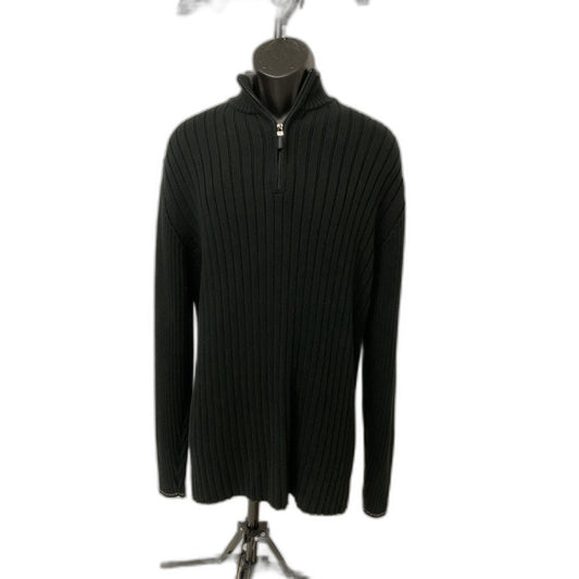 DKNY Jeans Men's XXL Black Ribbed Quarter Zip Mock Neck Sweater 100% Cotton