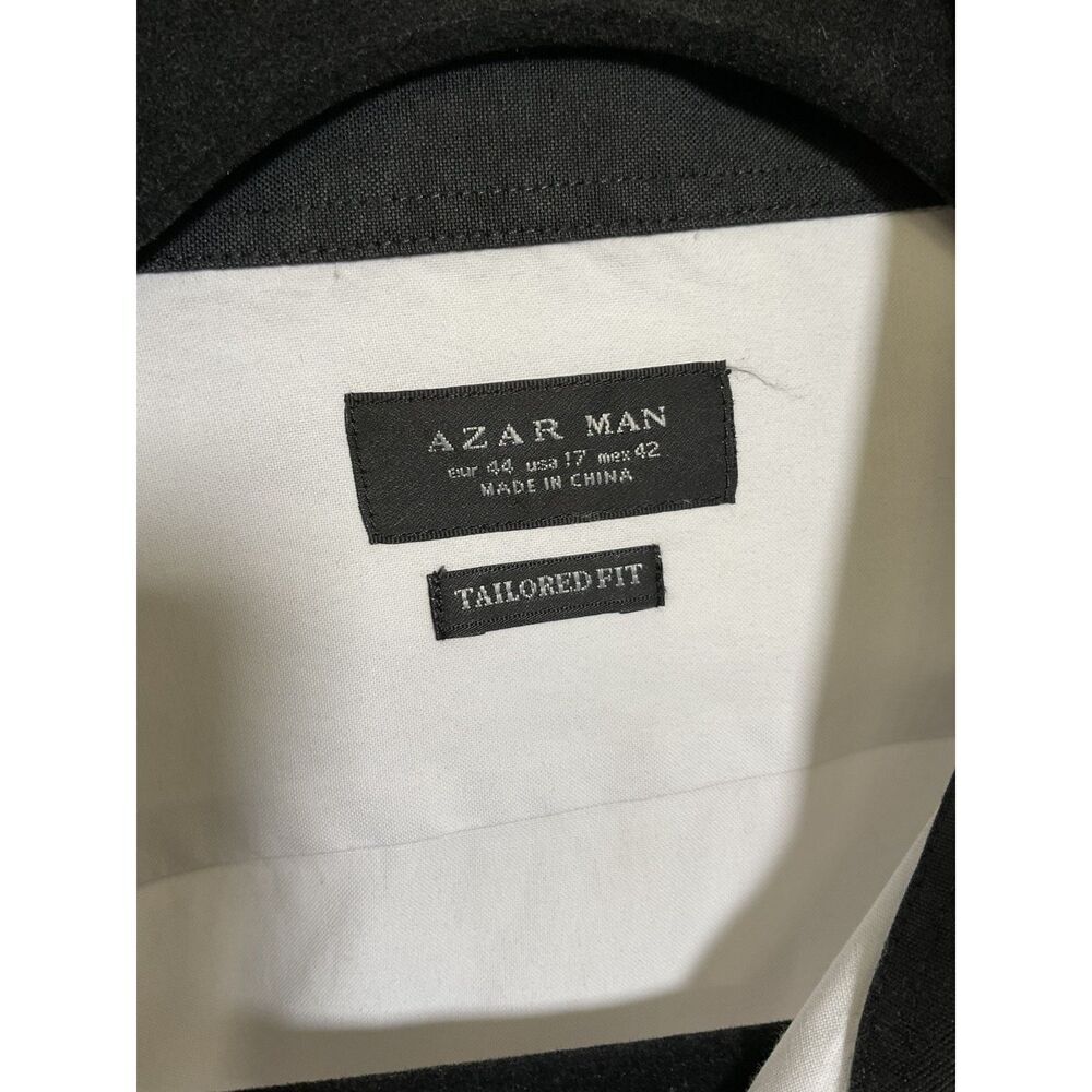 Azar Man White Dress Shirt Black Collar Tailored Fit Sz 17