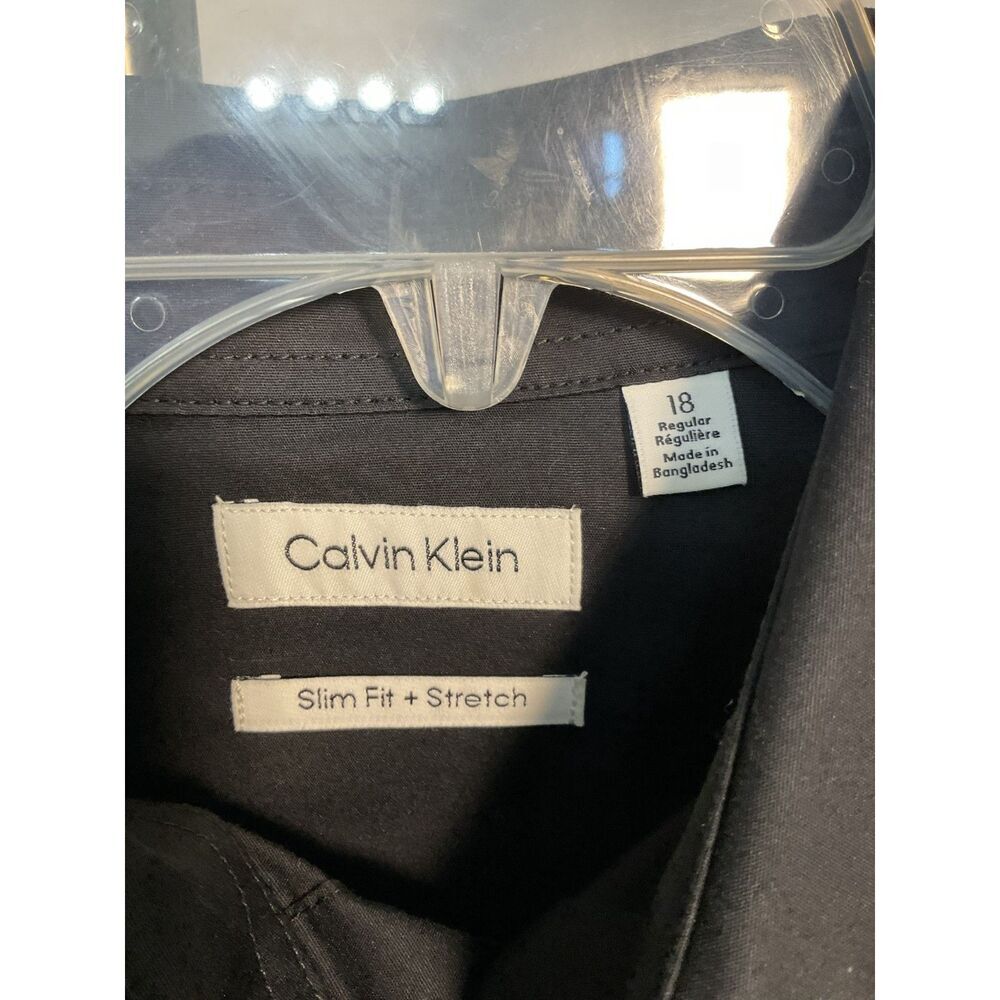Calvin Klein Men's Black Dress Shirt Slim Fit Stretch Sz 18