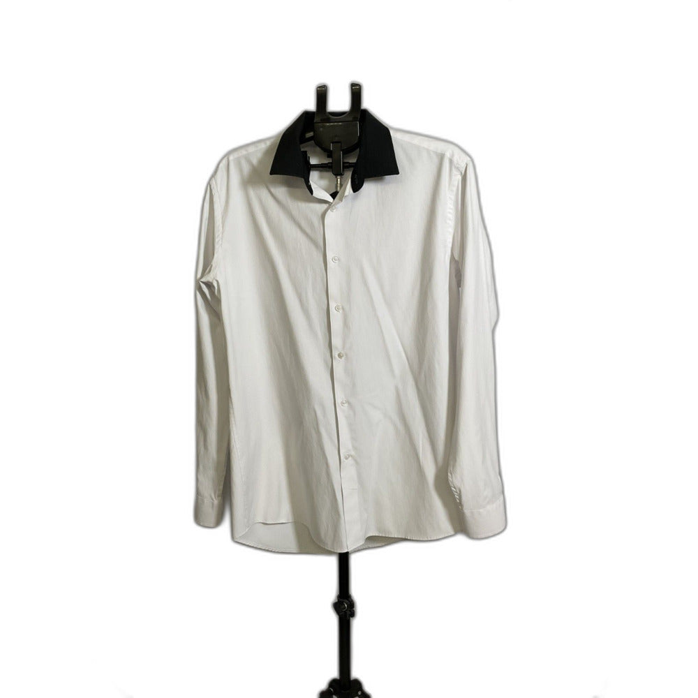 Azar Man White Dress Shirt Black Collar Tailored Fit Sz 17
