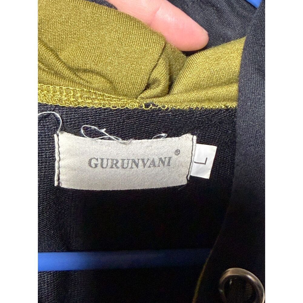 Gurunvani "Future" Contrast Patchwork Layered Hoodie - Black/Olive Green L