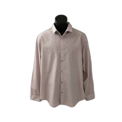 Calvin Klein Mens Dress Shirt Large Pink White Micro Geometric Print Long Sleeve