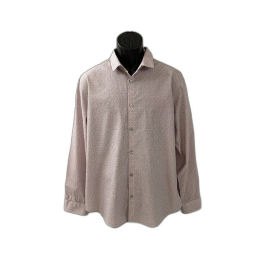 Calvin Klein Mens Dress Shirt Large Pink White Micro Geometric Print Long Sleeve