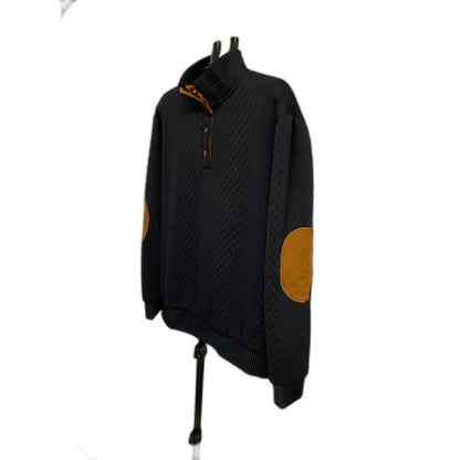 Hengsheng Jeans Men's XL Black Quilted Mock Neck Snap Pullover Elbow Patch