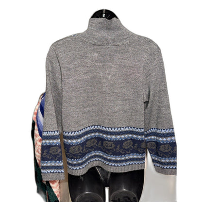 VTG Norton McNaughton Petites Gray Blue Floral Jacquard Cardigan Sweater Size P