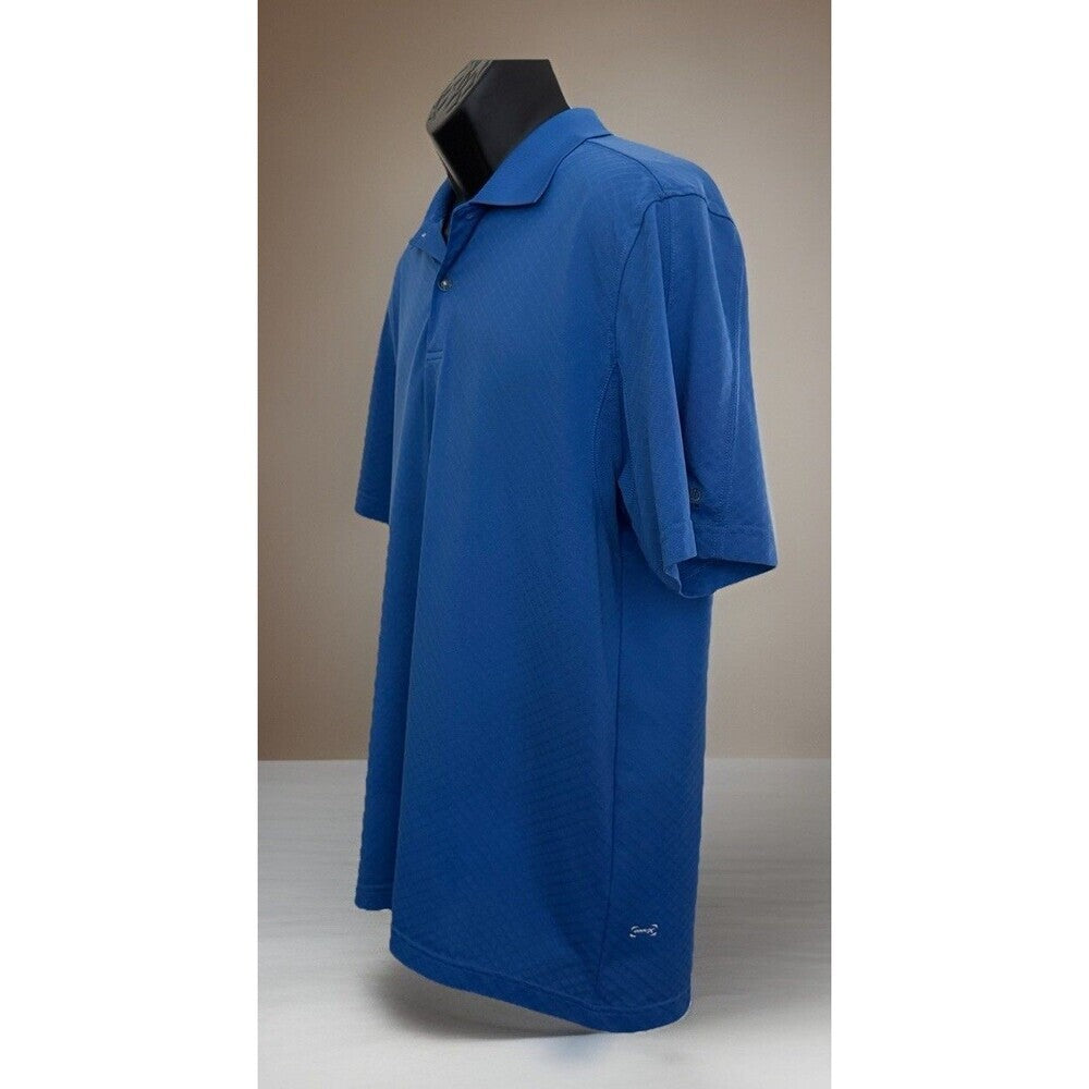 Izod Golf Polo Shirt Men L Blue Short Sleeves 1/4 Button Swing Flex Cool FX