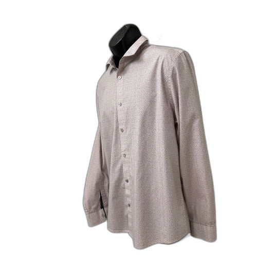 Calvin Klein Mens Dress Shirt Large Pink White Micro Geometric Print Long Sleeve