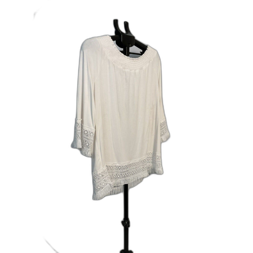 Chico's White Boho Crochet Fringe Top Size 2 (L)
