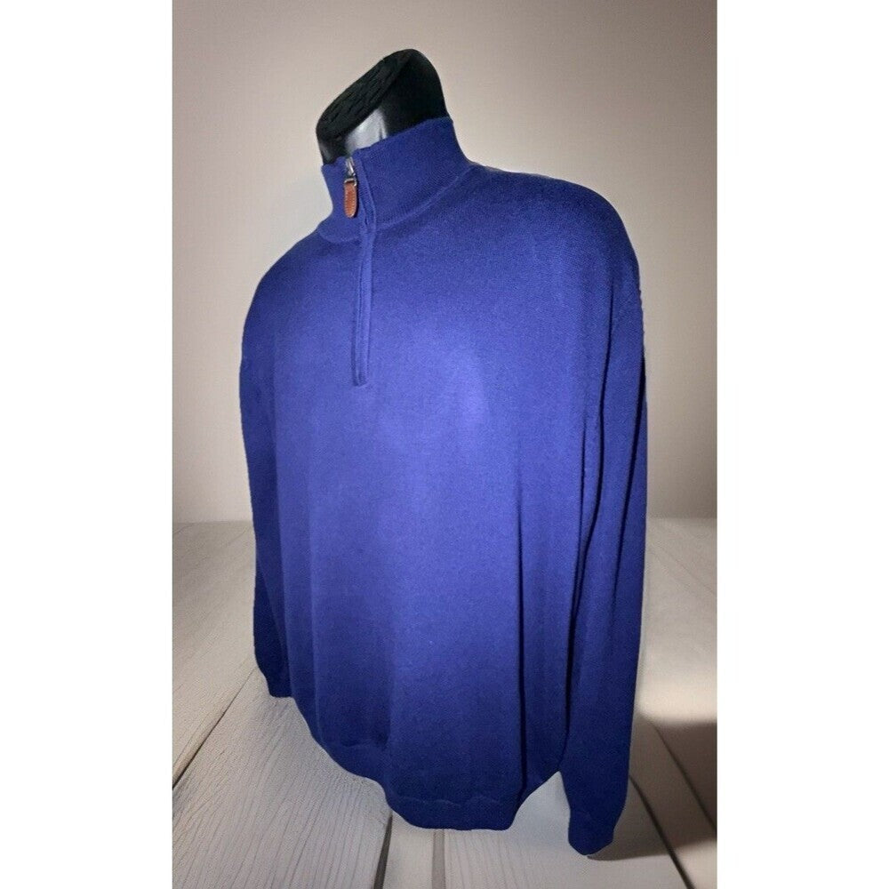 Roundtree & Yorke Sweater Men’s Royal Blue 1/4 Zip Mock Neck Cotton Blend, XL