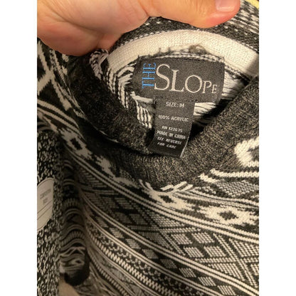 The Slope Aztec Fair Isle Hooded Sweater Men's M Black White