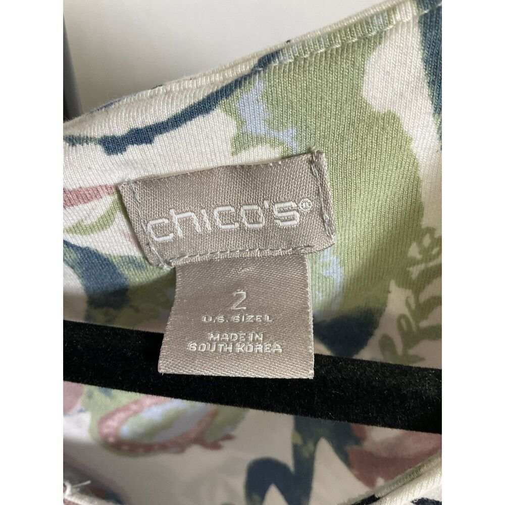 Chico's Floral Print Asymmetric Hem Top Size 2 (Large)