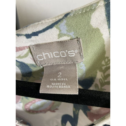 Chico's Floral Print Asymmetric Hem Top Size 2 (Large)