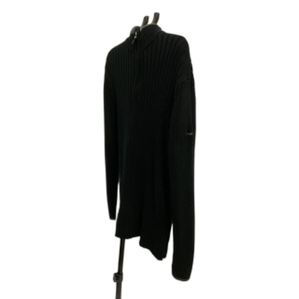 DKNY Jeans Men's XXL Black Ribbed Quarter Zip Mock Neck Sweater 100% Cotton