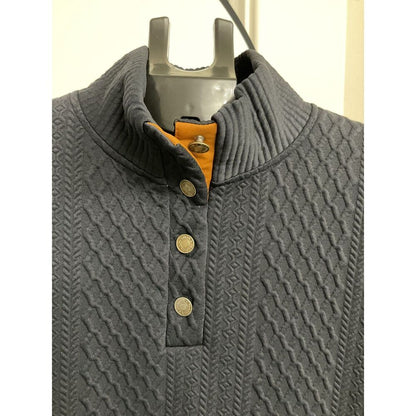 Hengsheng Jeans Men's XL Black Quilted Mock Neck Snap Pullover Elbow Patch