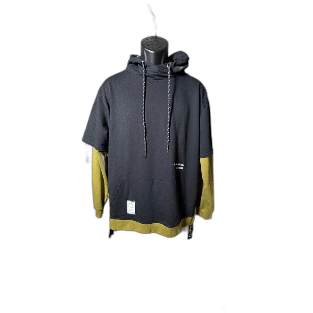 Gurunvani "Future" Contrast Patchwork Layered Hoodie - Black/Olive Green L