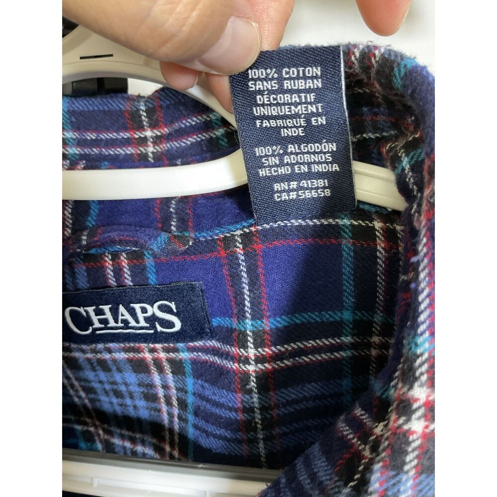 Chaps Navy Plaid Flannel Button-Up Shirt XL