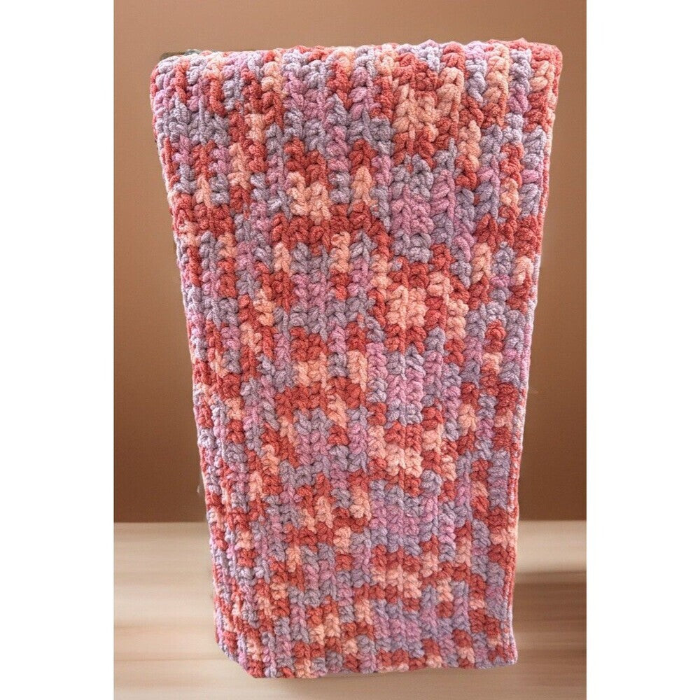 Handmade Crochet Super Soft Plush Orange Multicolored Baby Blanket 38"x27"