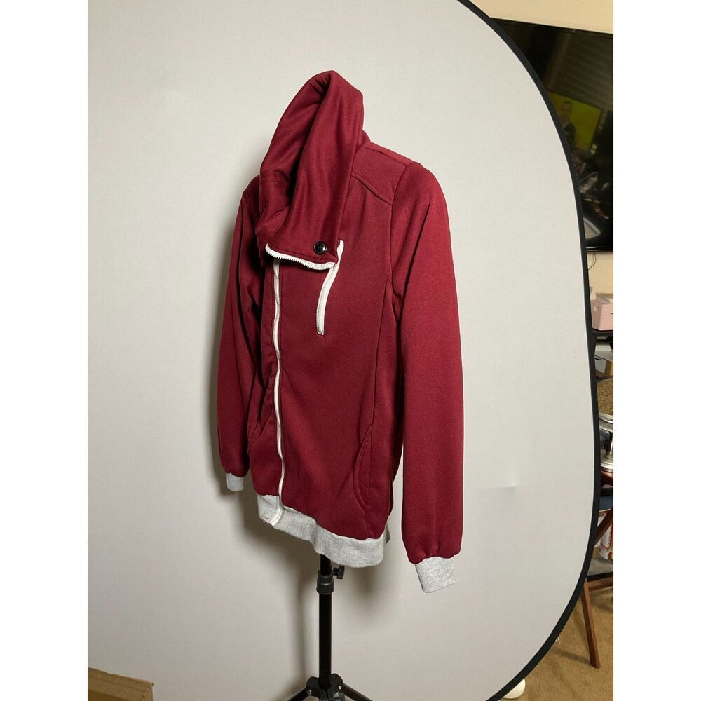 SPOP Burgundy Asymmetric Zip Moto Hoodie Jacket Men's M