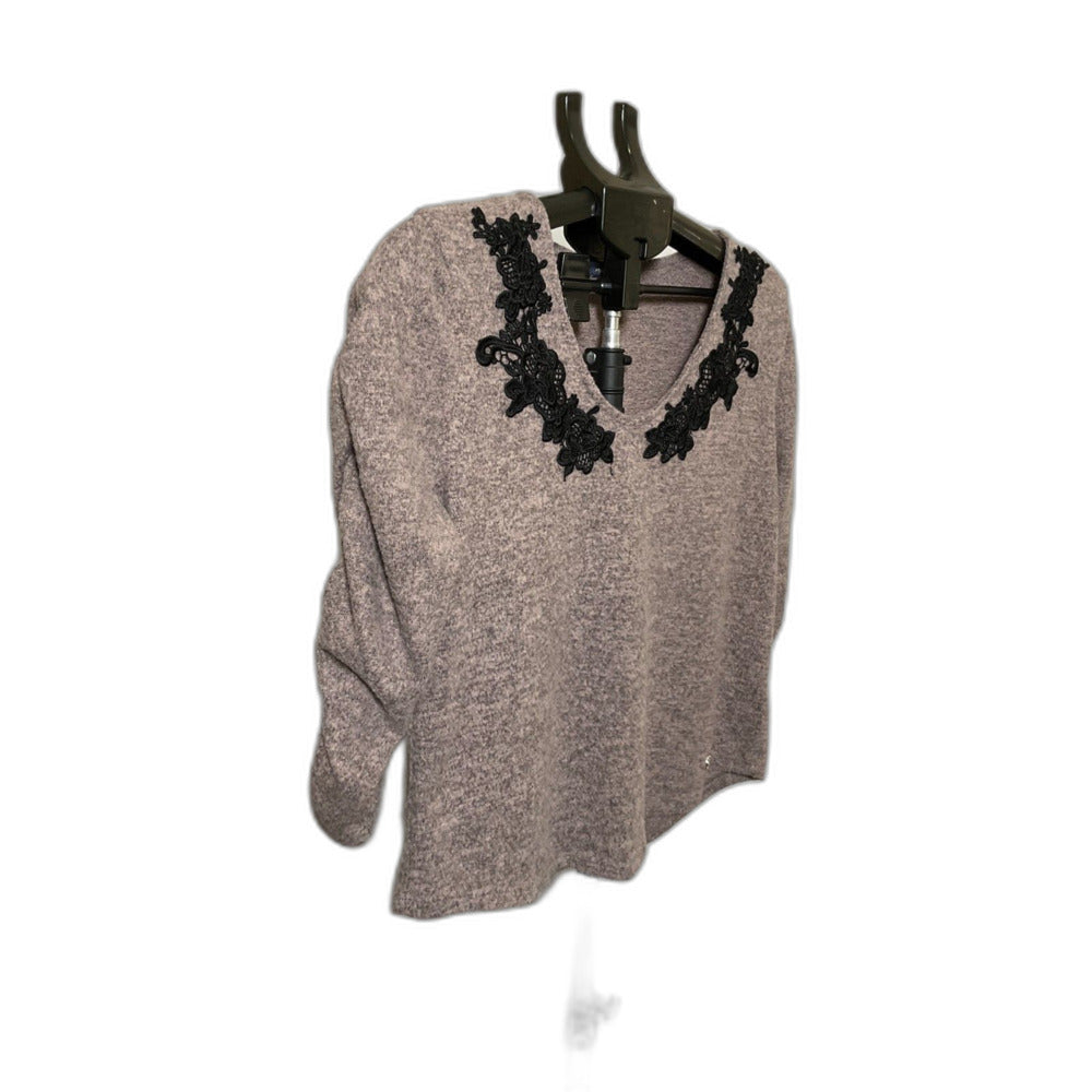 Adrienne Vittadini Mauve Lace Applique Top Size L