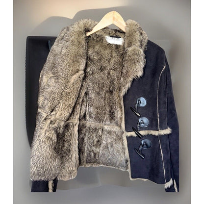 Vintage Women's Faux Sheepsking w/ Faux Fur Lining & Toggle Button Closures
