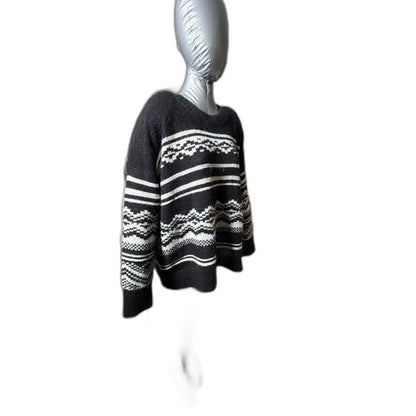 Old Navy Cozy SoSoft Black & White Fair Isle Crewneck Sweater
